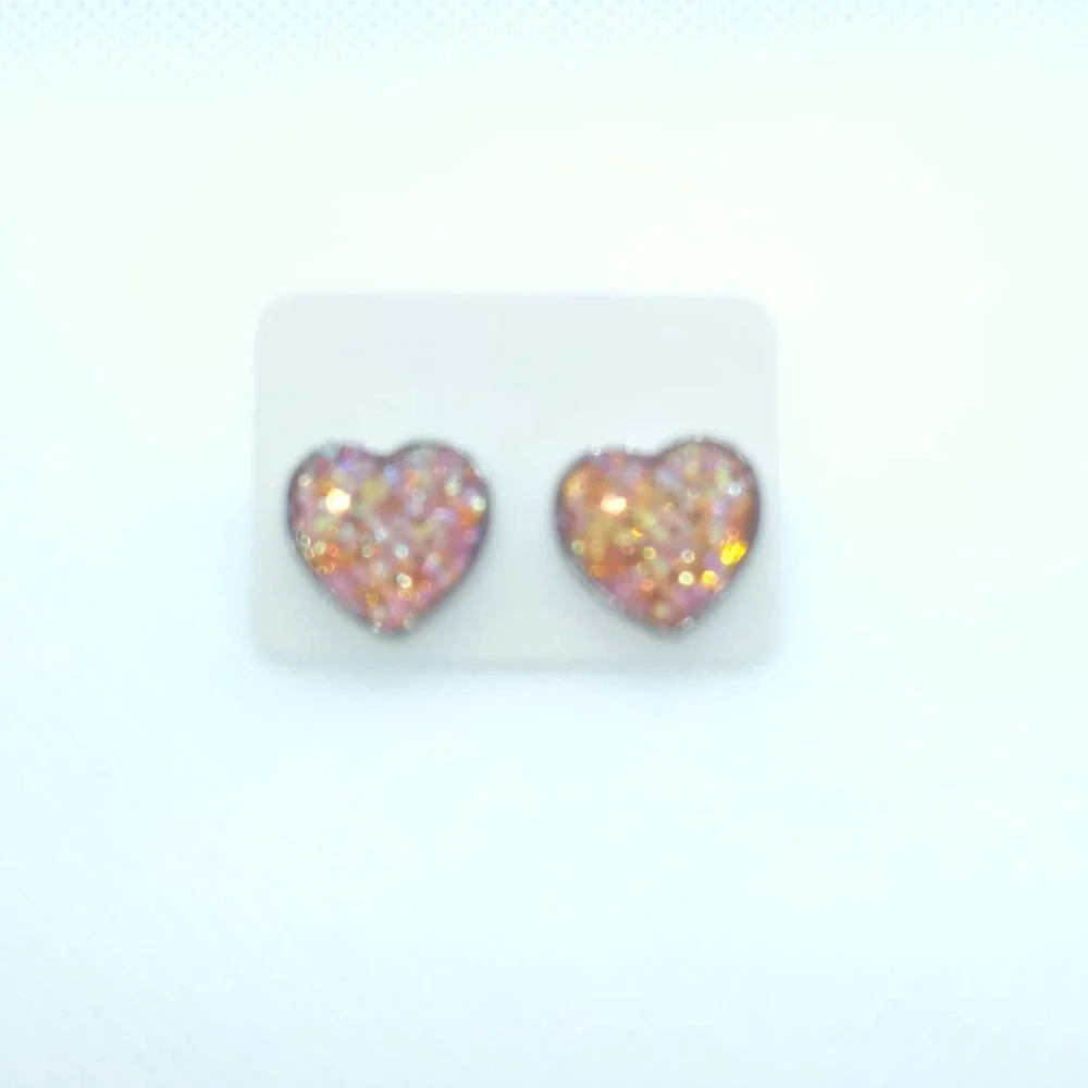 3/$25 Heart Shaped Druzy Earrings Iridescent Studs Heart Shaped Earrings $6 SHIP - Picture 6 of 6